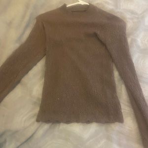Form fitting long sleeve brown and silver sparkle top